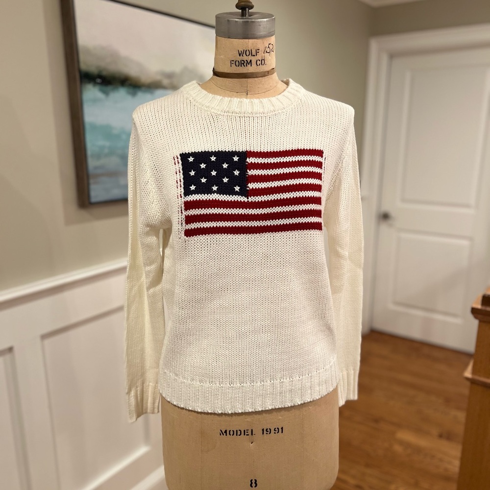 American flag sweater, NWOT size XS (runs big/fits like a Small).